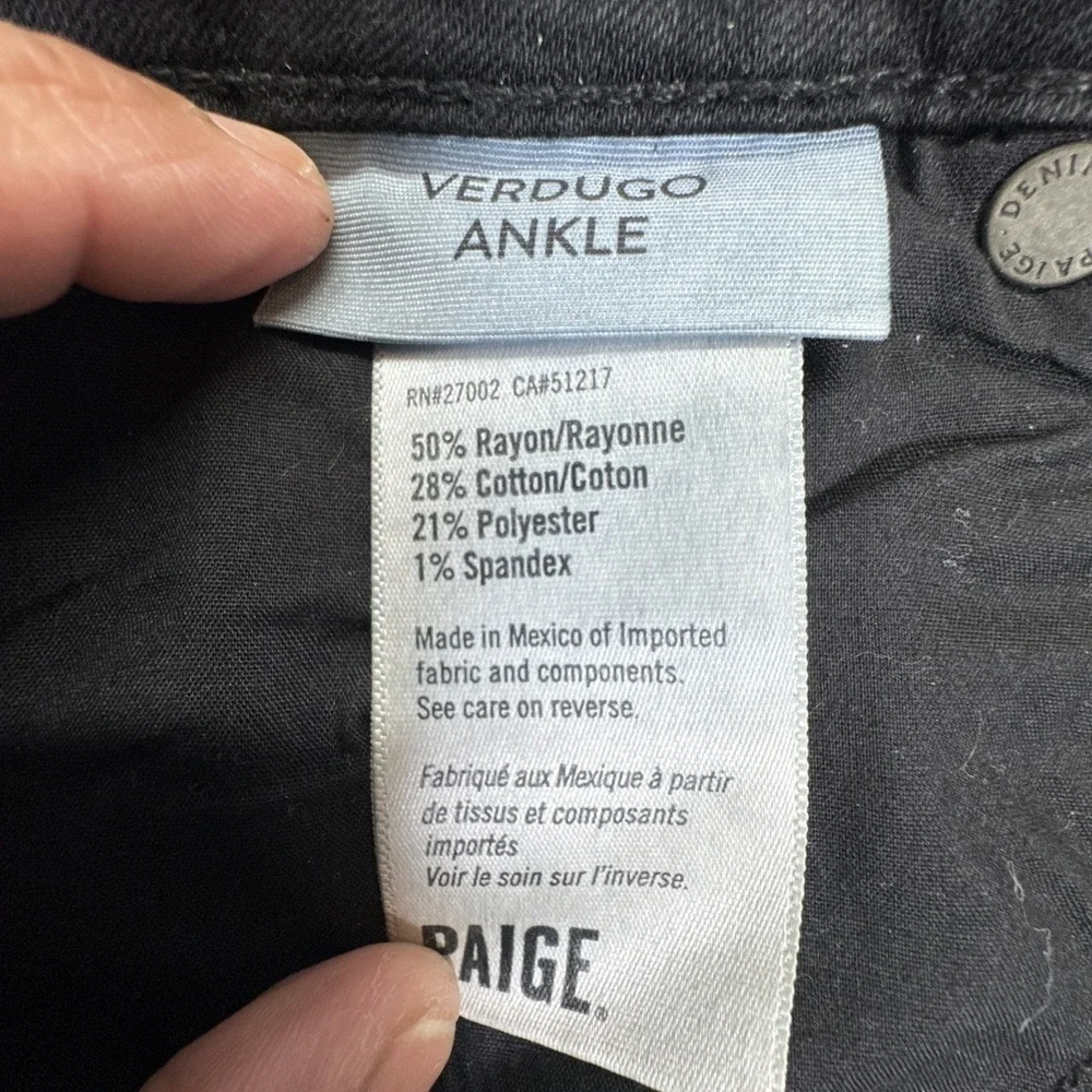 PAIGE Women's Verdugo Black Distressed Denim Crop Ankle Jeans‎ Size 30 - Picture 4 of 5